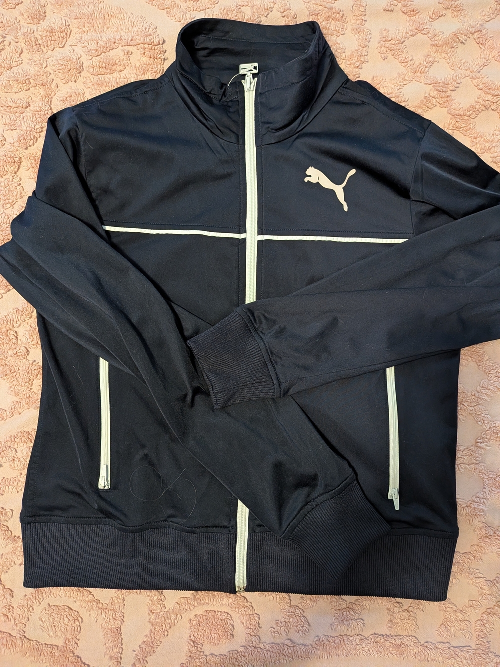 Navy Blue Puma Track Jacket with White Zipper